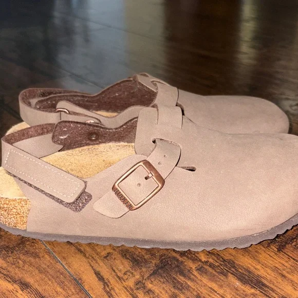 Birkenstock Kids Taupe Suede Slip-On Moccasins with Buckle - Picture 2 of 10